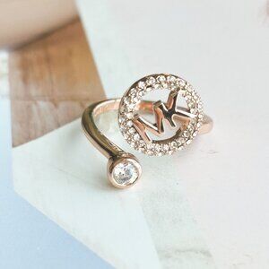 BRAND NEW Michael Kors Monogram Logo and Crystal open ring size 7 Rose Gold